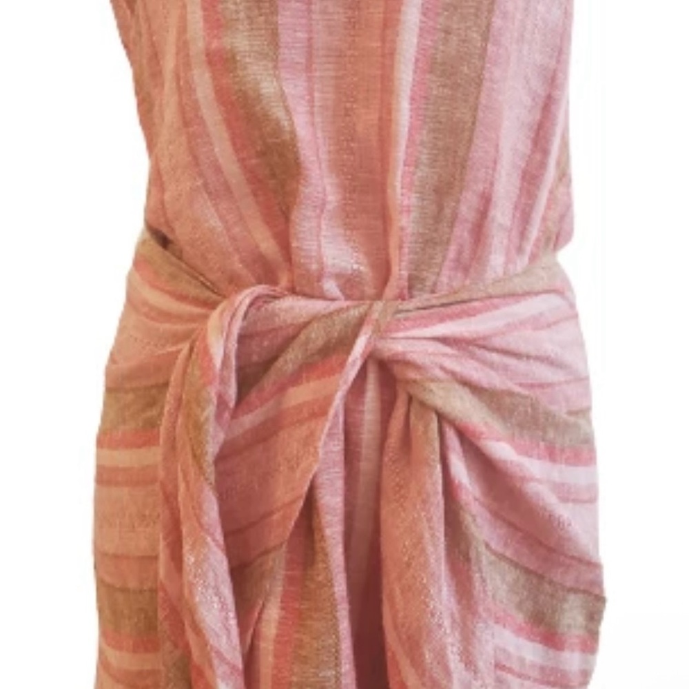 DREW Anthropologie Peachy striped tie waist linen dress